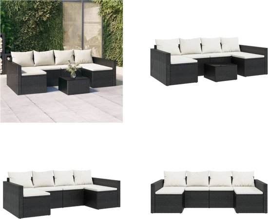 vidaXL Ensemble de salon 2 pièces avec coussins Polyrotin Noir - Ensemble de salon - Ensembles lounge - Ensemble de jardin - Canapé de jardin