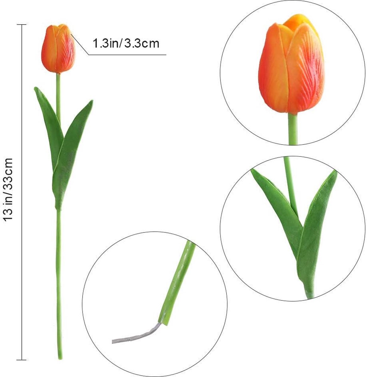 WAKISAKI 40,6 cm Premium Real Touch Nep Tulpen Kunstbloemen met knoppen, Flexibele Stam Gemakkelijk te Vormen, Faux Tulpen voor Home Decor Indoor (Vaas niet Inbegrepen), 5-Pack Set van Zonsondergang