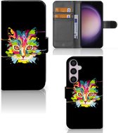 Wallet Book Case Geschikt voor Samsung Galaxy S24 Plus Smartphone Hoesje Cat Color Leuke Verjaardagscadeaus