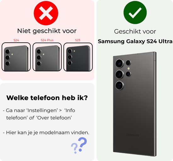 Geschikt voor Samsung Galaxy S24 Ultra. Niet geschikt voor S24, S24 Plus, S23.