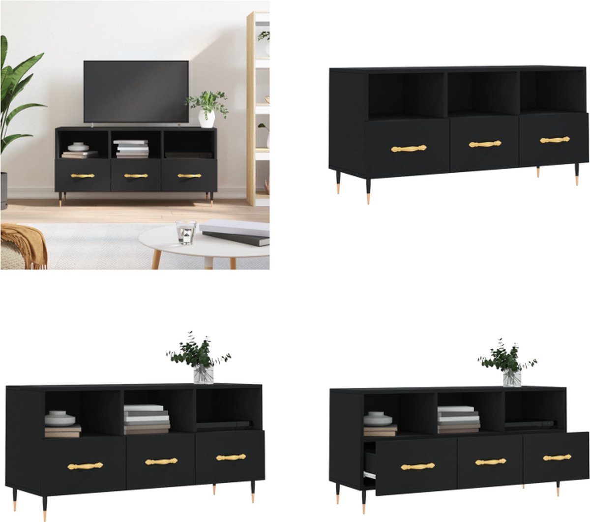 vidaXL - Tv-meubel - 102x36x50 - cm - bewerkt - hout - zwart