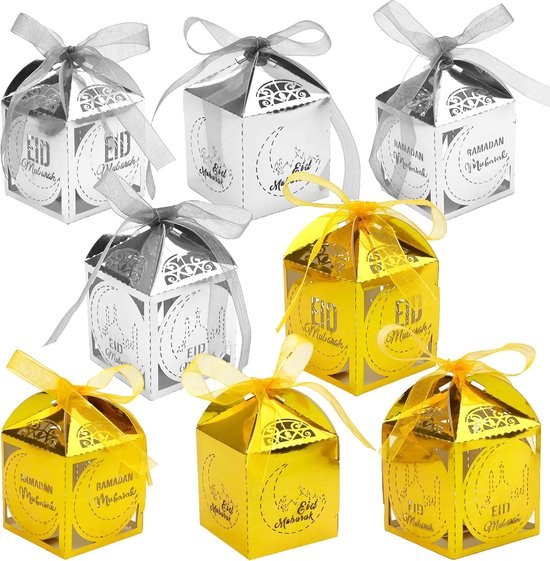 12 Packs Ramadan Mubarak Treat Gift Boxes, Eid Mubarak Papier Snoep Zakken, Ramadan Kareem Goodie Candy Box voor Eid Party Favor Boxes Levert Islamitische Nieuwjaar Geschenken Dozen
