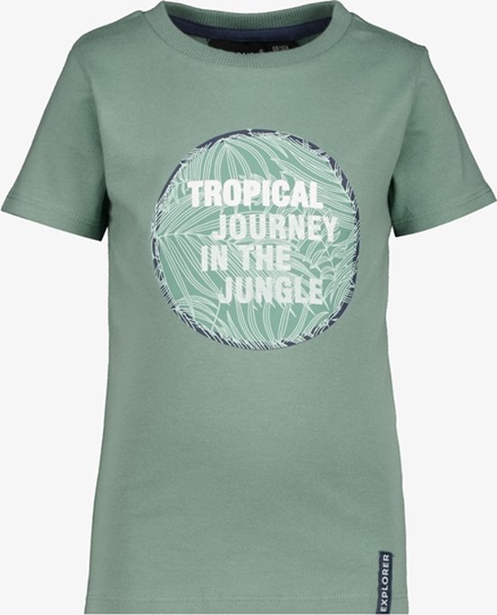 Unsigned jongens T-shirt met jungle opdruk - Groen - Maat 110/116