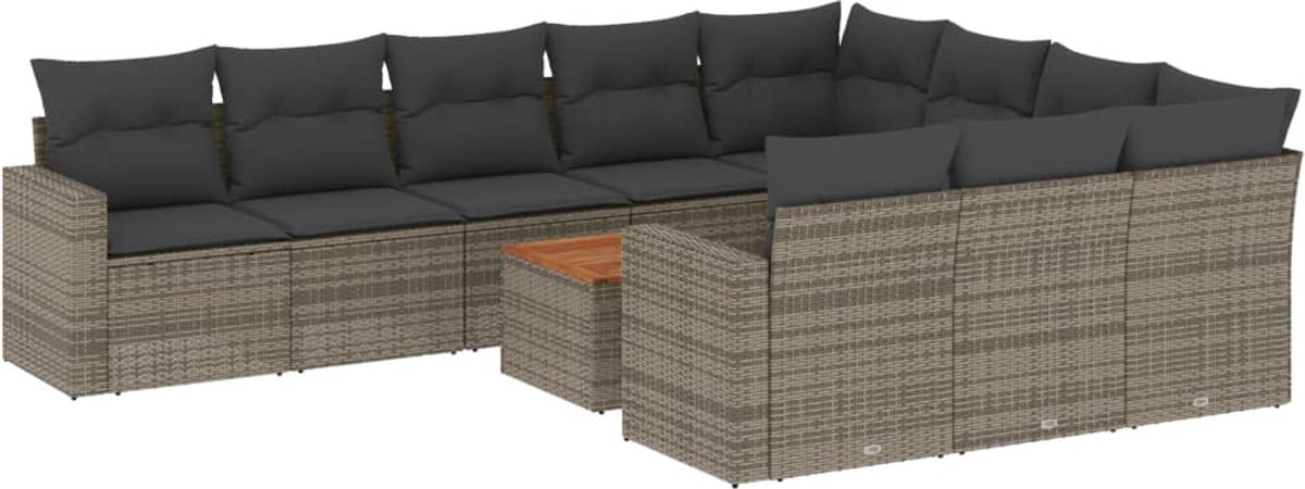 vidaXL 11-delige - Loungeset - met - kussens - poly - rattan - grijs