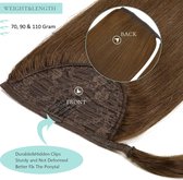 Vivendi Ponytail Clip In Hairextensions |Human Hair Echt Haar |Wrap Around Hairextensions | 24" / 60cm | Kleur # 4 Donkerbruin | 70gram