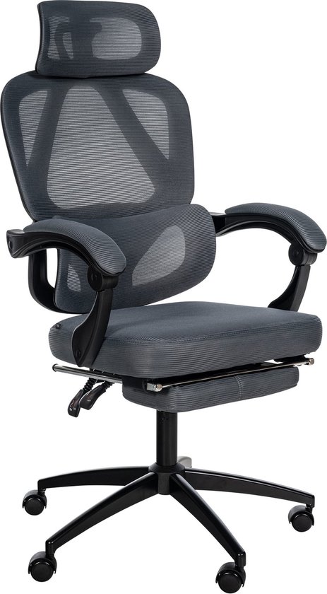 CLP Gander Bureaustoel - Voor volwassenen - Ergonomisch - Met armleuningen hoofdsteun Voetsteun - donkergrijs