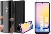 Hoesje geschikt voor Samsung Galaxy A25 / A24 - Screenprotector Glas - Spiegel Book Case Zwart