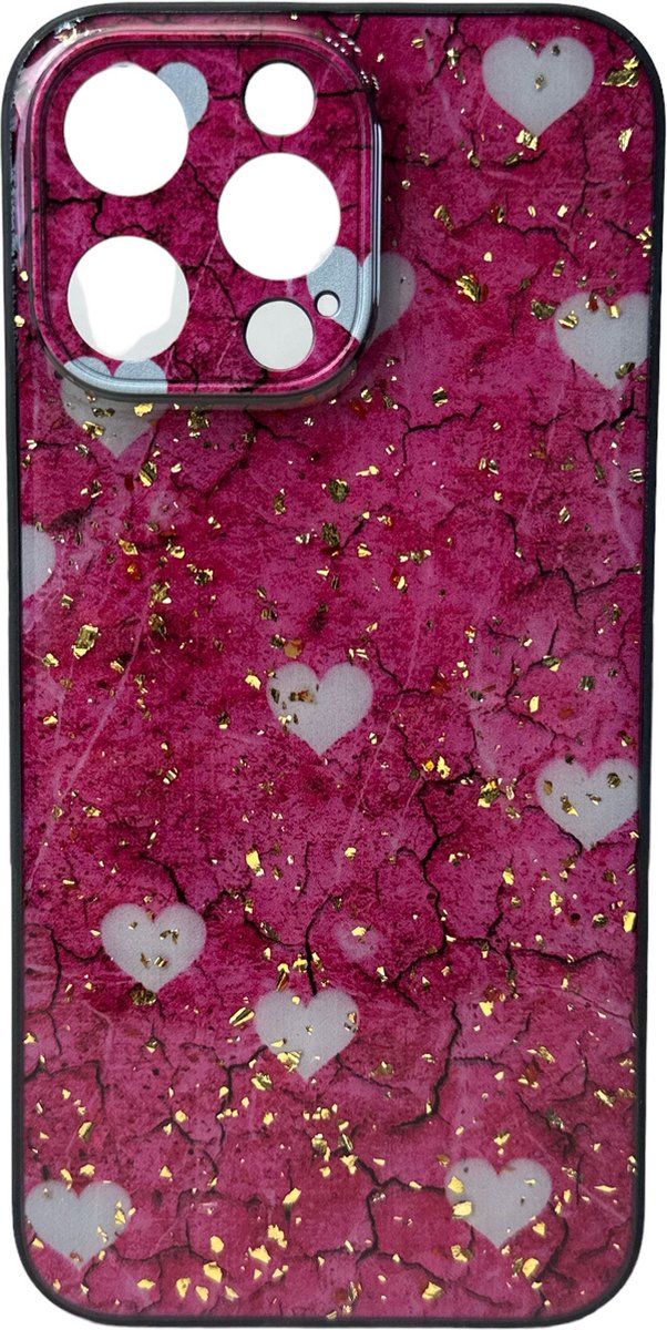 Silicone Hoesje Print - Backcover - Geschikt voor Apple iPhone 14 Pro - Roze Hartjes