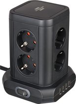 StayPowered Stekkertoren - De Ultieme Stopcontacttoren met USB voor Veilige en Efficiënte Stroomvoorziening - 8 Stopcontacten - 4USB Poorten - 2m Lange Snoer - Aan /Uit Schakelaar - Zwart - Levering Sneller dan Aangegeven!
