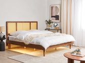 AURAY - Tweepersoonsbed LED - Lichthout - 180 x 200 cm - Rubberhout