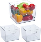 Organisateur de koelkast Relaxdays 3x avec poignées - bac de rangement transparent koelkast - haut