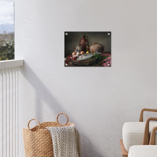 Décoration de Jardin Rustique - Poisson - Nature morte - Légumes - Herbes - 40x30 cm - Toile de jardin - Affiche extérieure