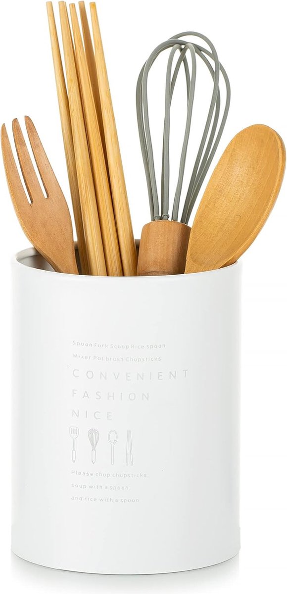 Keukengereihouder bestekmand bestekhouder keukengereihouder keukengerei set roestvrij staal wit vintage Scandinavische stijl duurzame keukengerei container met mat oppervlak
