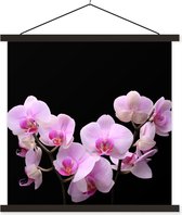 Posterhanger incl. Poster 40x40 cm - Schoolplaat - Orchidee - Bloemen - Roze - Flora - Textielposter - Zwarte latten