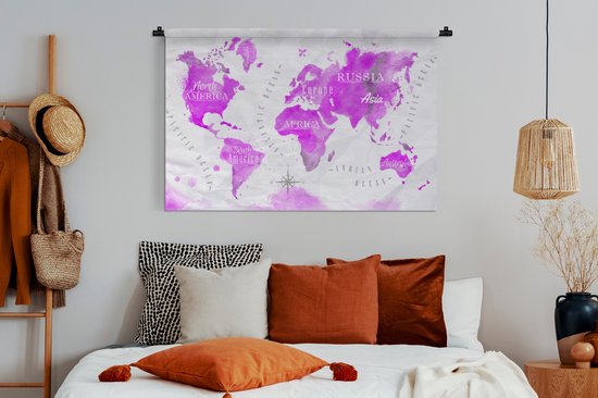 Tapisserie - Tapisserie - Wereldkaart - Rose - Peinture à l'huile - 150x100 cm - Tapisserie