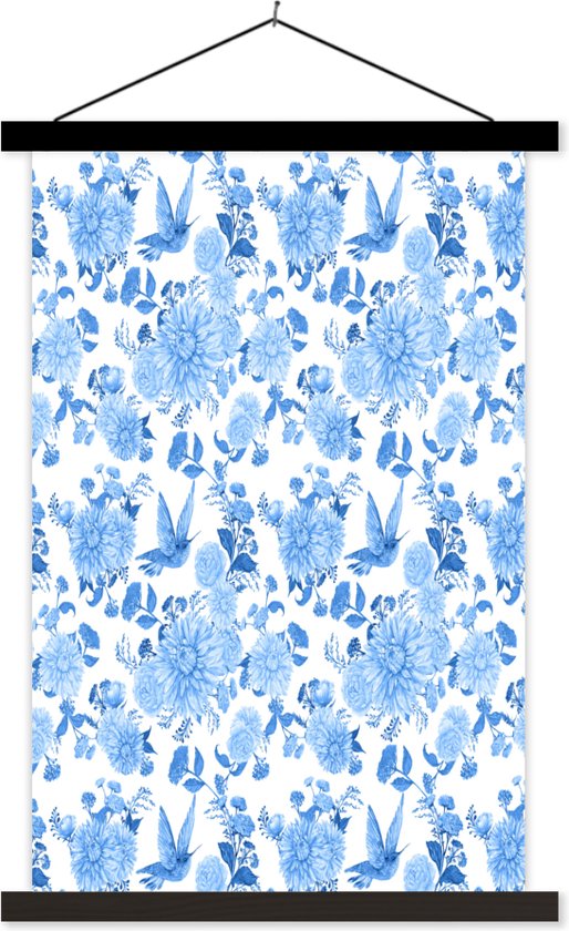 Porte-affiche avec affiche - Affiche scolaire - Fleurs - Motif - Blauw - 120x180 cm - Lattes noires