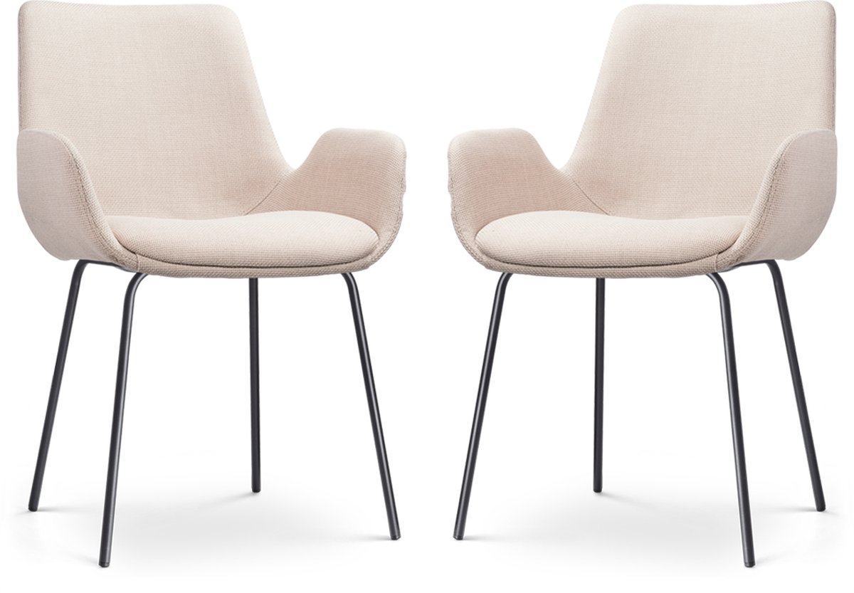 Nolon Nora-Eef Eetkamerstoel beige - zwart onderstel - set van 2
