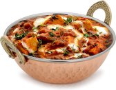 Serveerschaal Indiaas servies roestvrij staal koper serveerplaat Karahi, serveerservies voor huishouden, gastronomie en keuken, set van 2 (13 cm) 300 ml