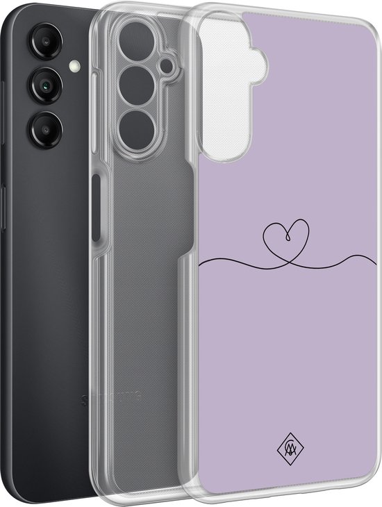 Coque silicone Samsung Galaxy A14 5G - Coeur lilas - Coque hybride 2 en 1 Casimoda® - Antichoc - Illustration - Bords relevés - Violet, Transparent