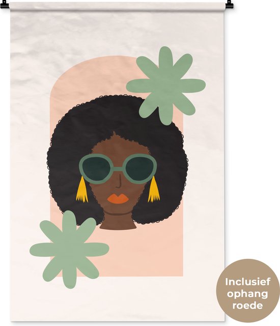 Wandkleed - Wanddoek - Vrouw - Zomer - Bloemen - 90x135 cm - Wandtapijt