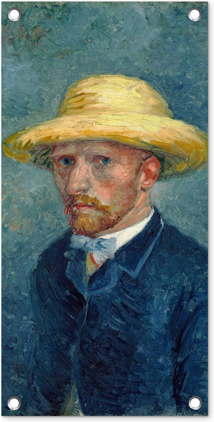 Tuinposter Zelfportret met hoed - Vincent van Gogh - 30x60 cm - Tuindoek - Buitenposter