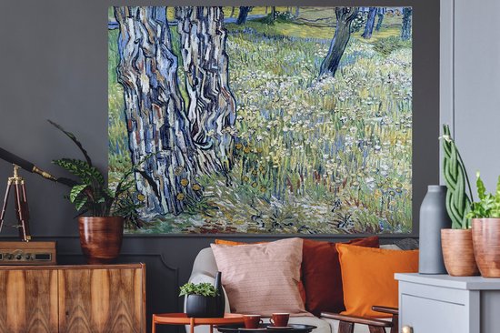 Stickers muraux - Film autocollant - Troncs d'arbres dans l'herbe - Vincent van Gogh - 160x120 cm - Film adhésif - Stickers muraux Chambre d'enfant - Papier peint autocollant XXL