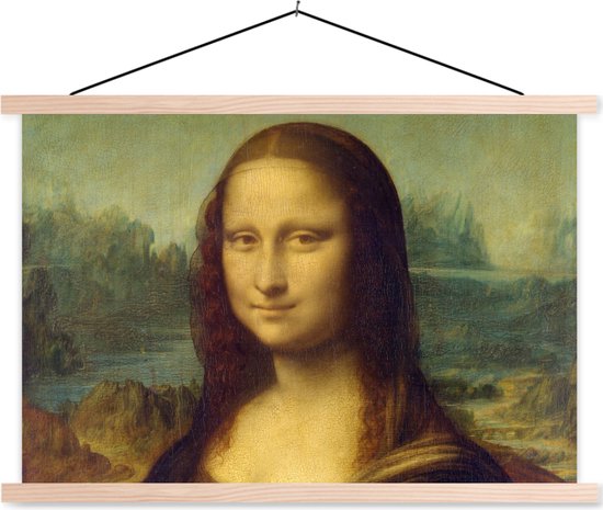 Posterhanger incl. Poster - Schoolplaat - Mona Lisa - Leonardo da Vinci - 150x100 cm - Blanke latten
