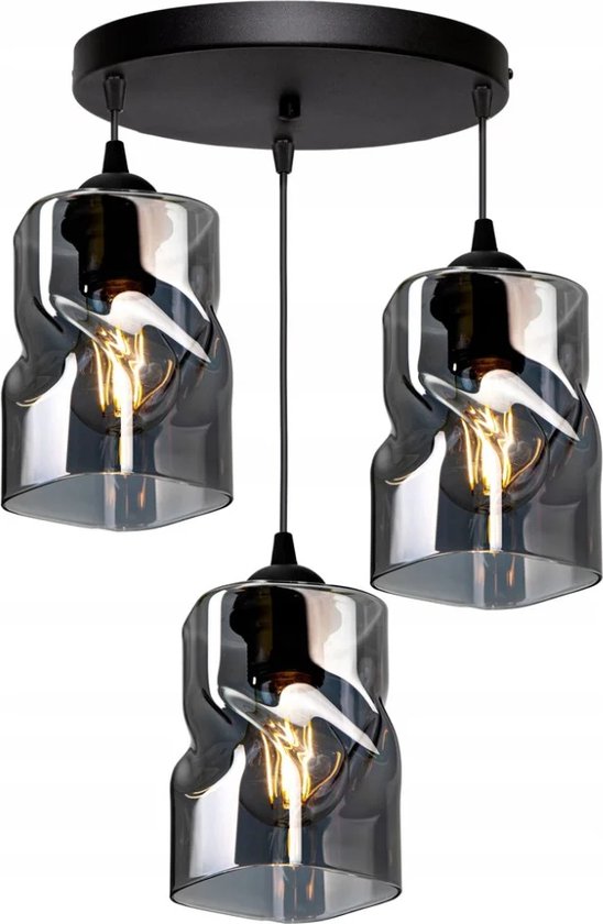 Lampe suspendue Industriel Fumée / Zwart - 3 lumières - Glas - Suspensions Salle à manger, Chambre, Salon 'TwistLux'