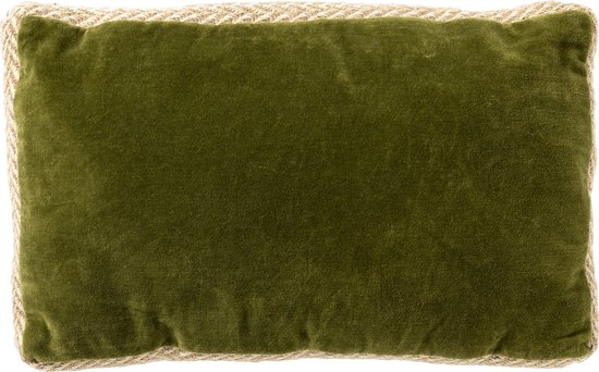 Dutch Decor MANOE - Sierkussen 30x50 cm - effen kleur - met rand van jute - Cardamom Seed - donkergroen - Inclusief binnenkussen