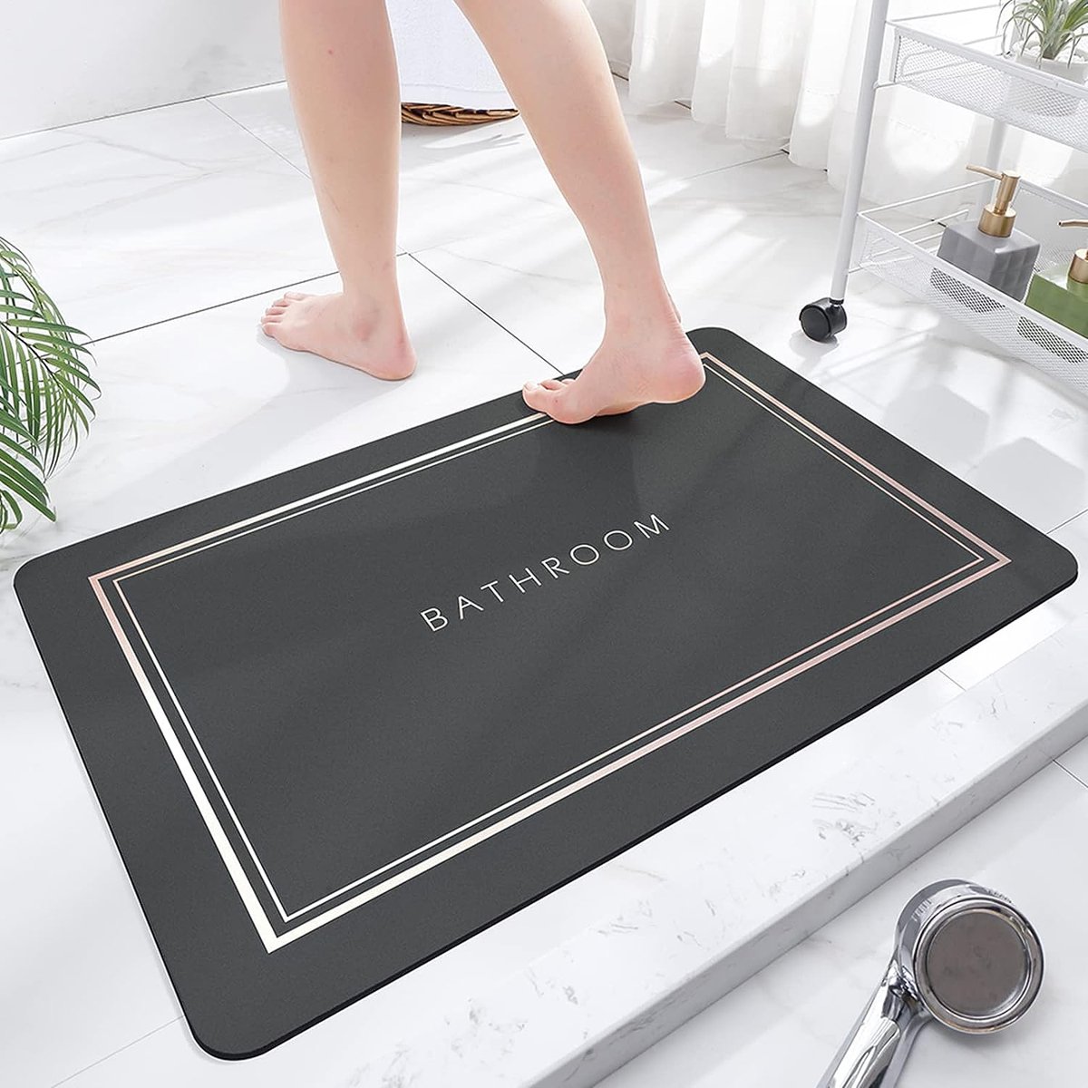 Super absorberende vloermat, sneldrogende badkamermatten, absorberende badmatten voor thuis, antislip rubberen vloeren, gemakkelijk te reinigen, eenvoudige badmat (donkergrijs, 40 x 60 cm)