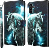 Wolf in de sterren - 3D motief - agenda book case hoesje - Telefoonhoesje geschikt voor Samsung Galaxy A15
