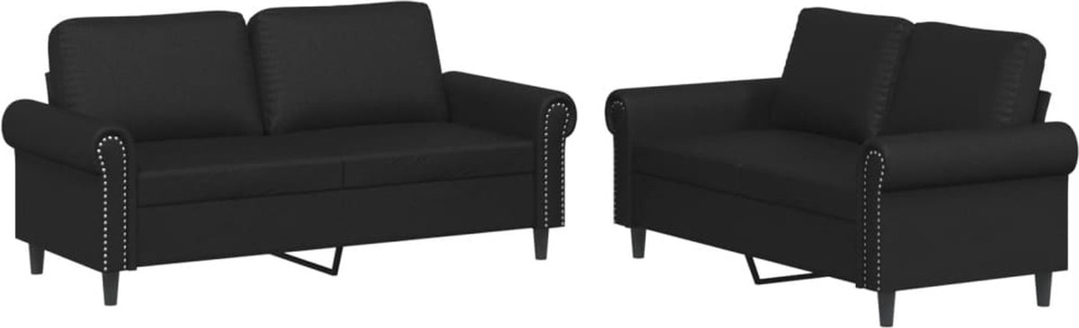 vidaXL - 2-delige - Loungeset - met - kussens - kunstleer - zwart