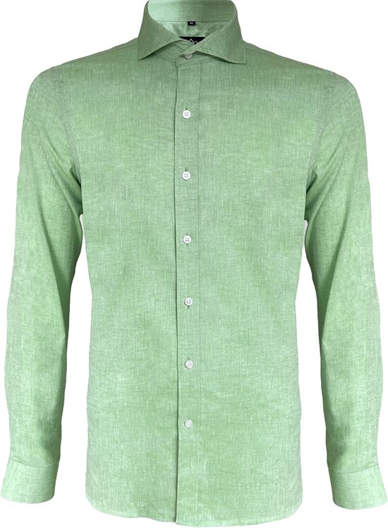 Vercate - Heren Lange Mouwen Overhemd - Groen - Slim-Fit - Linnen Katoen - Maat 41/L