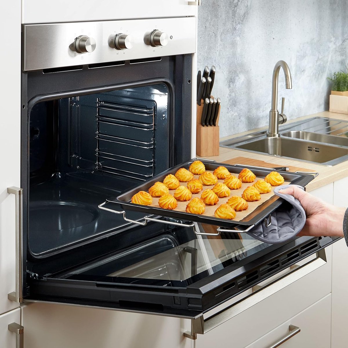 Bakplaat in grootte verstelbaar, ovenplaat van 41 tot 51 cm uittrekbaar, met 2 cm hoge rand, verstelbare ovenplaat