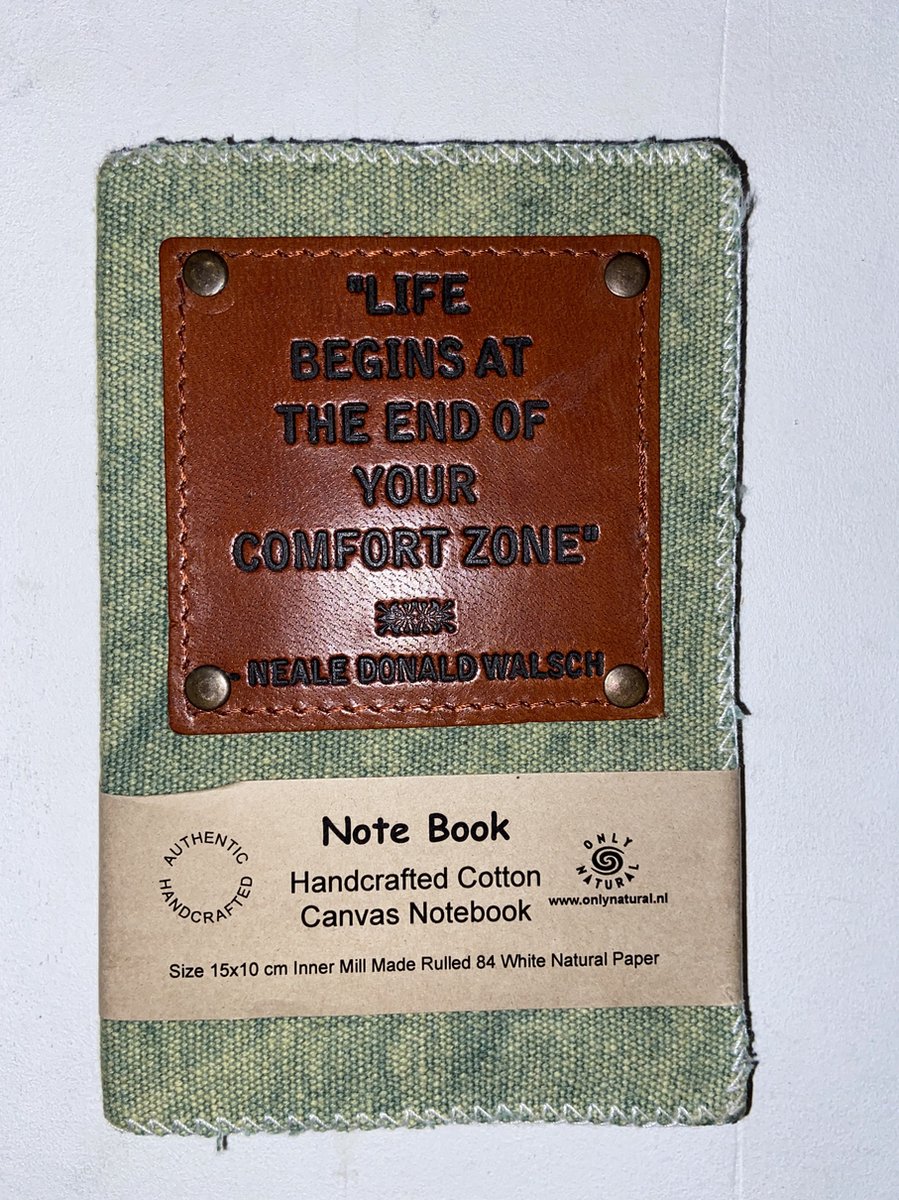 Notitie boek handgemaakt kleur Pistache 15 x 10cm met label leer, Fairtrade