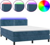 vidaXL - Boxspring - met - matras - en - LED - fluweel - donkerblauw - 140x200 - cm