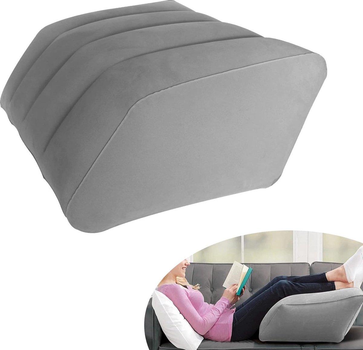 Opblaasbaar beenkussen, draagbaar beenkussen, aderkussen, beenverhogingskussen voor de benen, aderkussen, zachte comfortabele beensteun, verbetering van de slaapkwaliteit, grijs