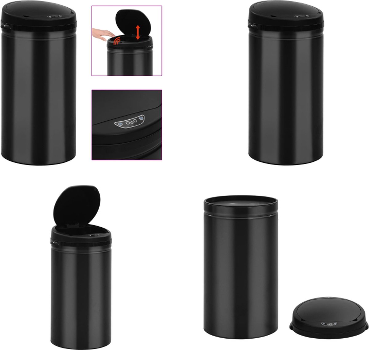 vidaXL Prullenbak met automatische sensor 50 L koolstofstaal zwart - Prullenbak - Prullenbakken - Afvalbak - Afvalbakken