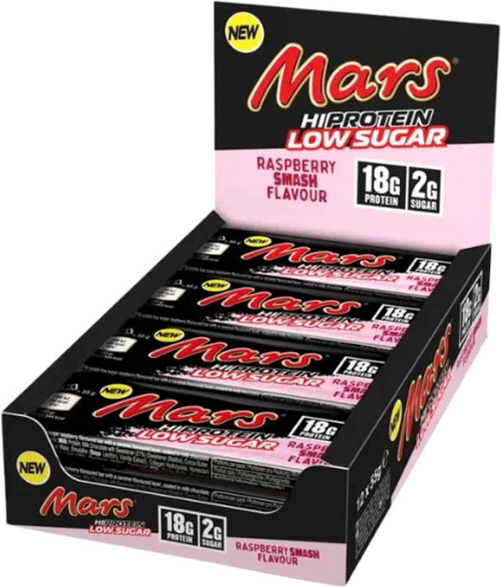 Goedkoopste Mars | Mars Hi-Protein Low Sugar Bar | Raspberry Smash | 12 Stuks | 12 x 55 gram