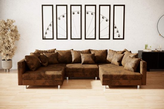 hoekbank denver u- vintage bruin- zonder poef (hocker)- hoeksalon denver wooneiland- seatsandbeds