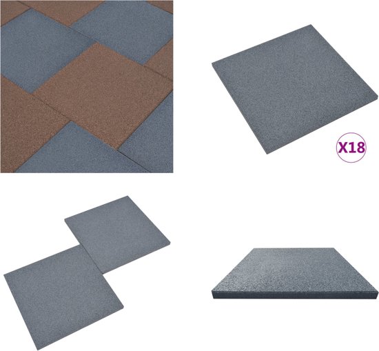 vidaXL Valtegels 18 st 50x50x3 cm rubber grijs - Valmat - Valmatten - Rubberen Mat - Rubberen Vloertegel