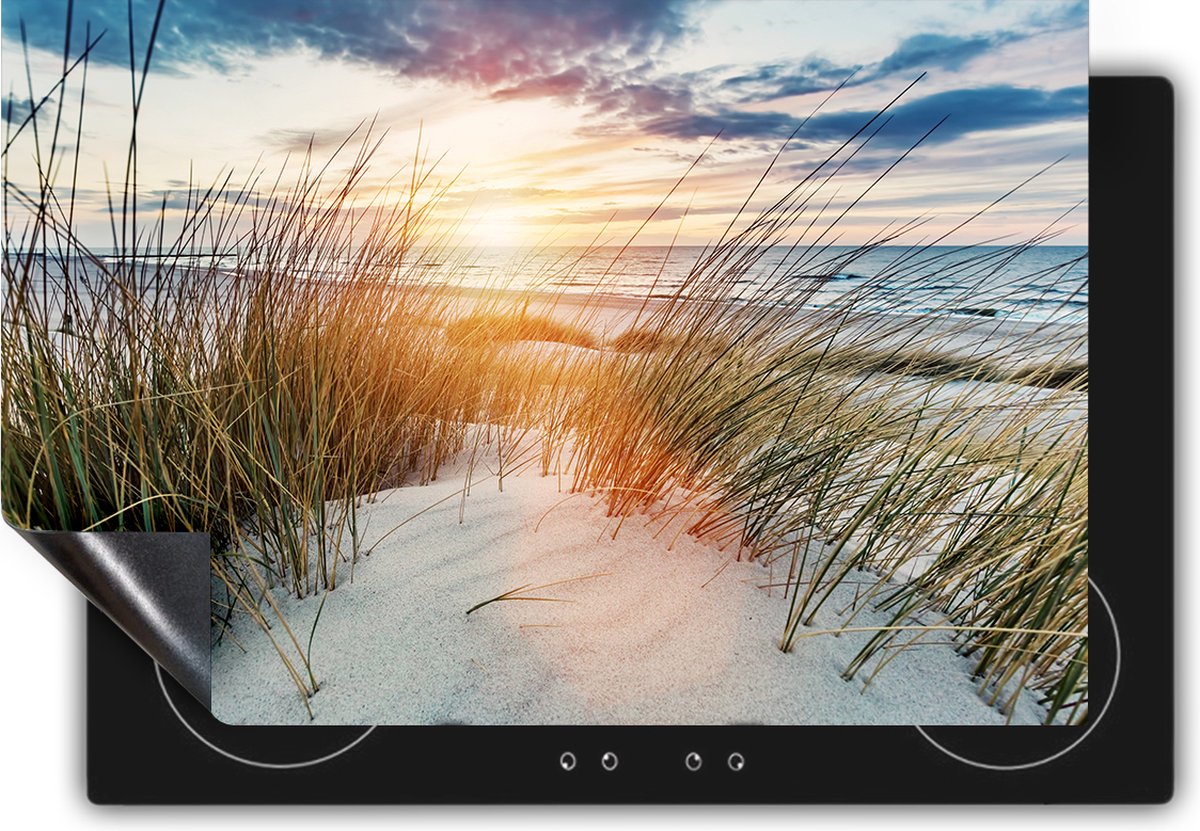 Chefcare Inductie Beschermer Strand en Zee vanuit Duinen met Zonsondergang - 85x52 cm - Afdekplaat Inductie - Kookplaat Beschermer - Inductie Mat