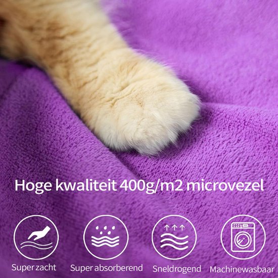 VSSHE Hond Drogende Jas, Microvezel Huisdier Badjas, Super Absorberende Sneldrogend Hond Badjas Handdoek, Verstelbare Nek en Taille, Huisdier Badhanddoek voor Kat Kleine en Middelgrote Honden (M