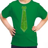 Bellatio Decorations Verkleed t-shirt voor kinderen - glitter stropdas - groen - meisje - carnaval 164/176