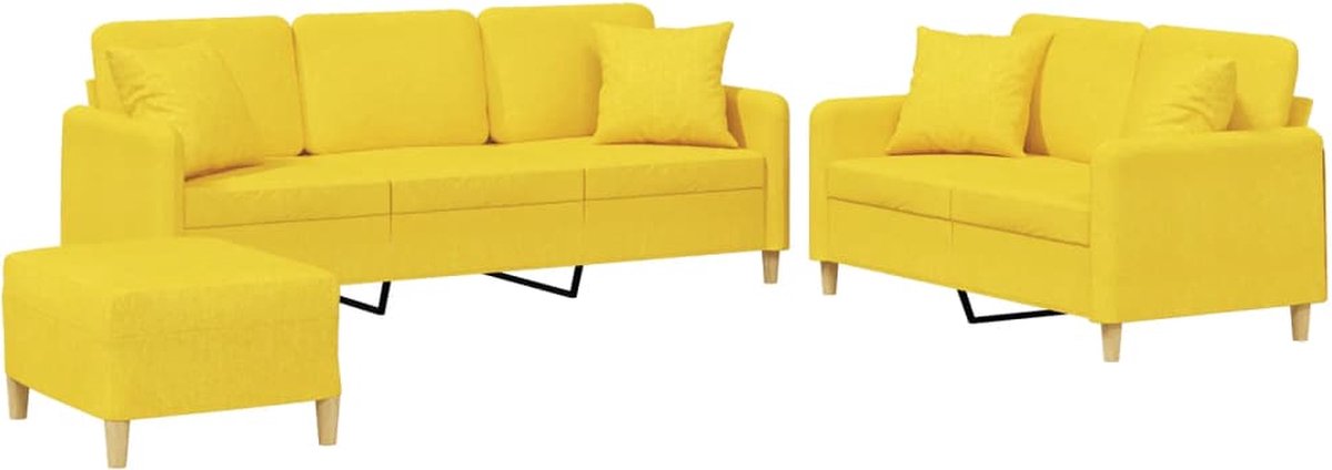 vidaXL - 3-delige - Loungeset - met - kussens - stof - lichtgeel