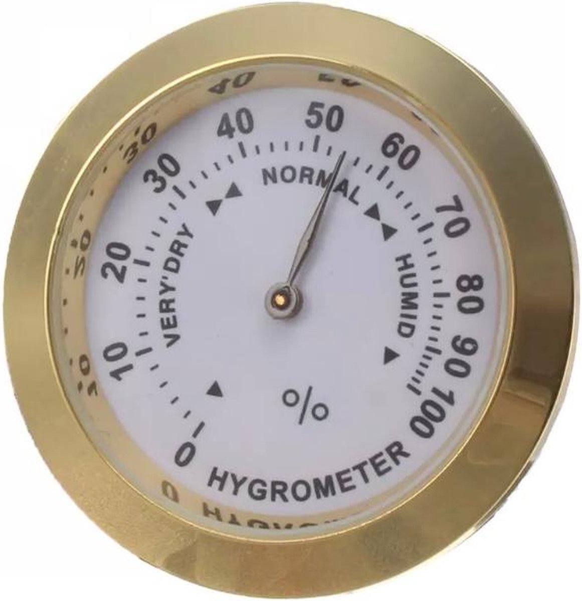 Hygrometer - analoog - goudkleurig - 37 mm groot - 9 mm dik - kleine hygrometer - vochtmeter - Merkloos
