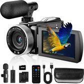 Caméra Emblemo® Vlog pour débutants - Handycam comprend 2 piles et un microphone externe - Caméscope Zoom numérique 18x - 4K