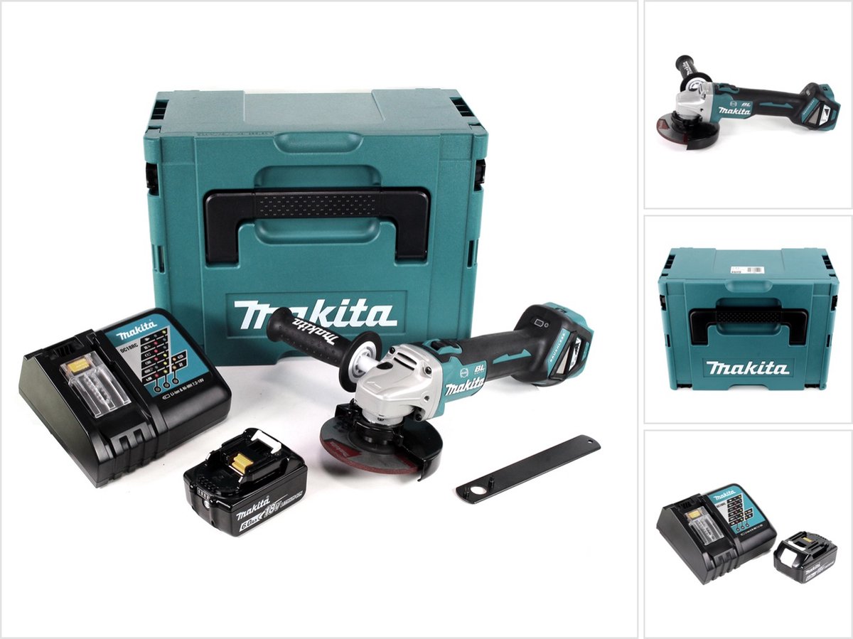 Makita DGA 513 RG1J accu haakse slijper 18V 125mm borstelloos + 1x oplaadbare accu 6.0Ah + lader + Makpac