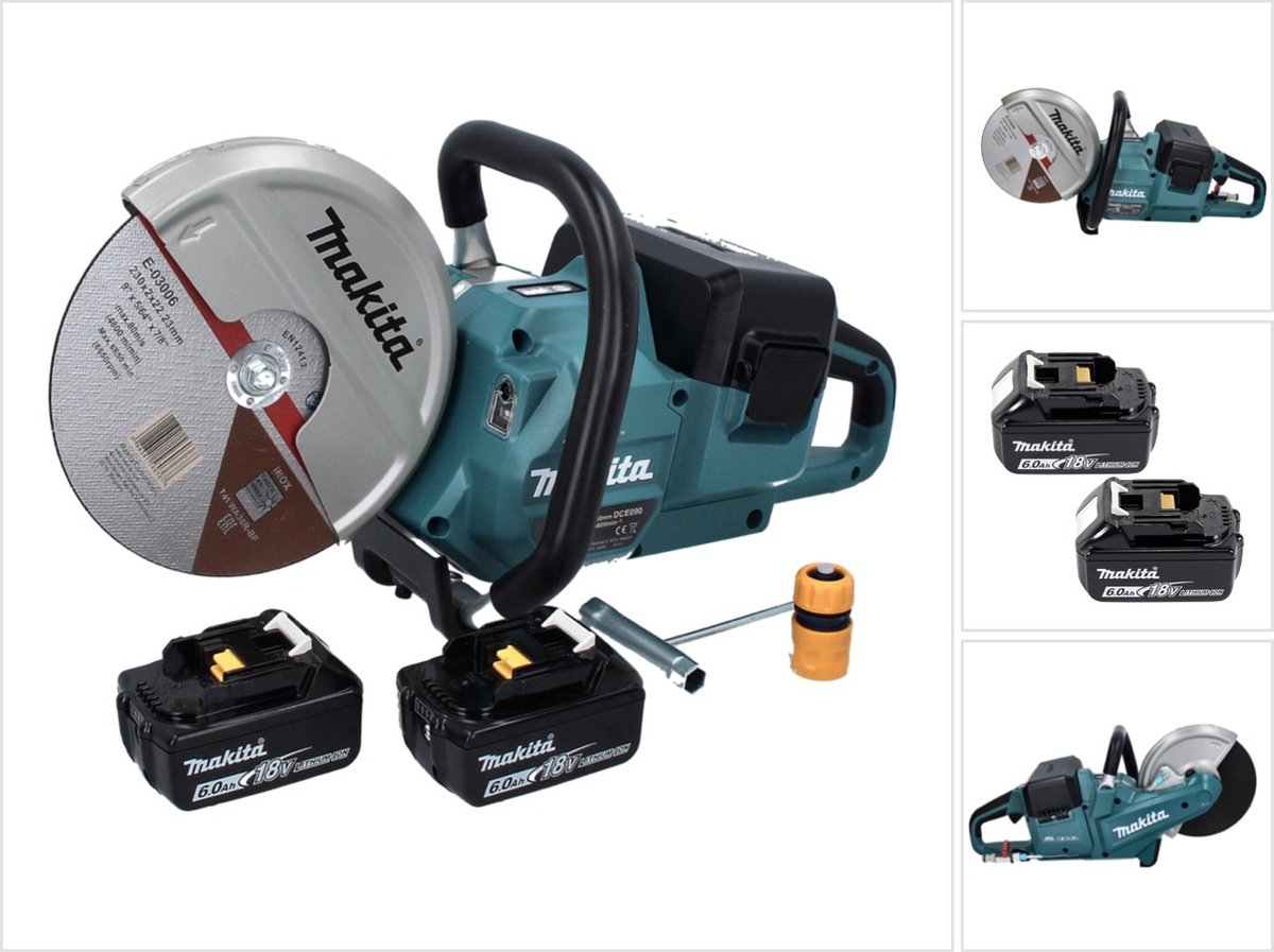 Makita DCE 090 G2X1 accu-doorslijpmachine 36 V (2x 18 V) 230 mm borstelloos + 2x accu 6,0 Ah - zonder lader
