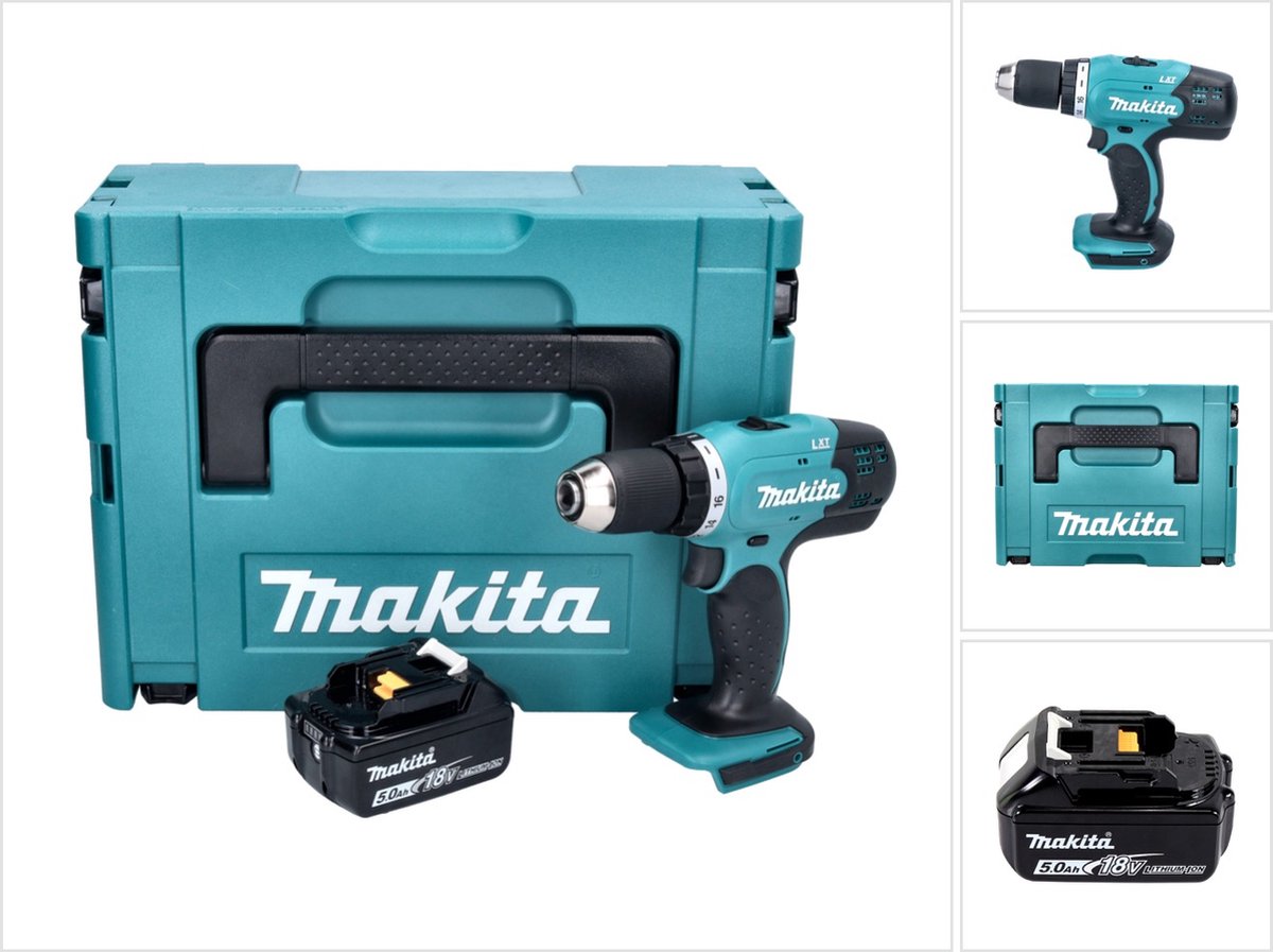 Makita DDF 453 T1J accuboormachine 18 V 42 Nm + 1x oplaadbare accu 5.0 Ah + Makpac zonder oplader